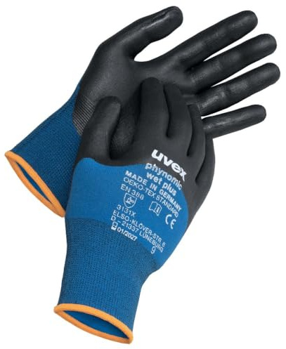 uvex Phynomic Wet Plus Arbeitshandschuhe Größe 9 Auf Öl greifend, ölabweisend Elastan, Polyamid Blau 10Paare