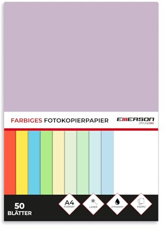 Emerson Farbiges Druckerpapier A4 Flieder– 50 Blatt | 80 g/m² 210 x 297 mm | Drucker: Laser, Inkjet, Fotokopie, Fax | Vielseitiges Papier zum Kopieren, Basteln