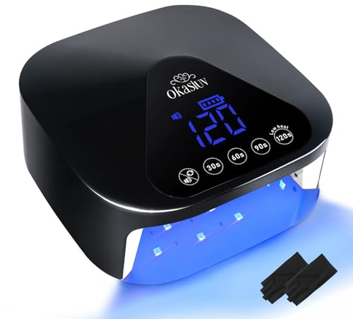 Okasiuv - UV LED Nail Lamp with UV Gloves, Magnetic Metal Mirror, Cordless Nail Dryer, Gel Polish Curing Light with 4 Timers, Touch Control Display