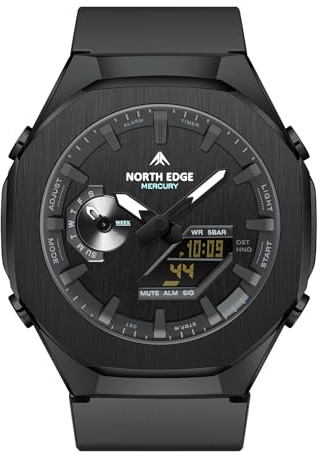 NORTH EDGE Mercury Sportuhr Herren Analog Digital, 5 ATM Wasserdicht, Weltzeit, Stoppuhr, Countdown-Timer, LED-Hintergrundlicht, TPU-Armband