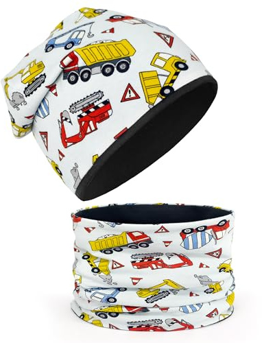 YMIFEEY Kinder Mütze und Schal Set, Kinder Beanie Kindermütze & Schlauchschal für Jungen Mädchen 2-8, 95% Baumwolle Mütze und Loop Schal Dünne Warm Winddicht für Winter, Frühling, Herbst