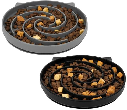 Alaoo 2pcs Gamelle Anti-glouton Kitty Slow Feeder, Gris et Noir | Gamelle Chat, Anti Vomissements Gamelles, Gamelles Antidérapante Multi-usages pour Chaton Alimentation Lente