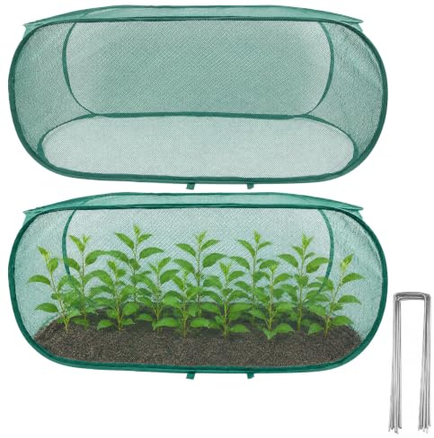 Pop Up Garden Mesh Net Cover 100x45x40cm Garden Fruit Plant Tent Cage Protector with Ground Pegs Mini Greenhouse Cloche for Vegetable Strawberry Tomato Flower (2PCS)