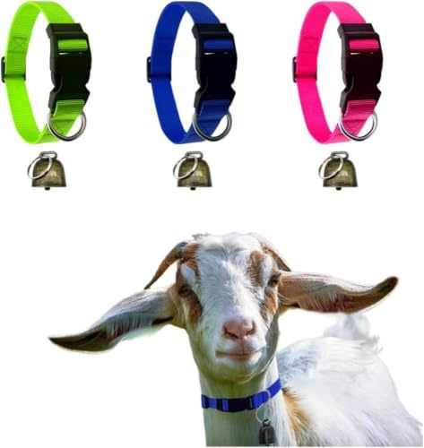 Verstellbare Nylon-Halsbänder mit bronzefarbener Glocke, 33-54 cm, strapazierfähiges Halsband für Ziegen, Schafe, Lamm und Kleintiere, 3 Stück