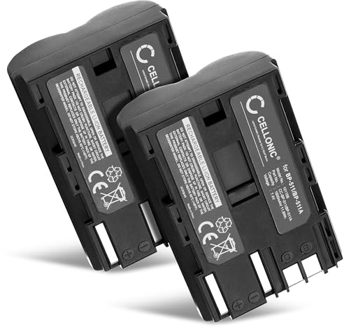 CELLONIC, Akku für Kamera, kompatibel mit Canon BP-511, EOS 50D, 5D, 300D, D60, 20D (7.4V, 1600mAh) 2 Stück