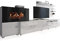 SelectionHome - Mueble salón comedor con chimenea eléctrica, acabado Blanco Mate y Blanco Brillo Lacado, medidas: 290 x 170 x 45 cm de fondo