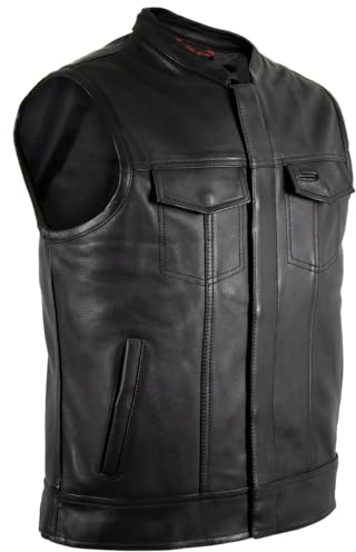 MDM Herren Lederweste im Jeans Stil, Sons of Anarchy Kutte, Schwarz, Rindsleder (Gr. XL)