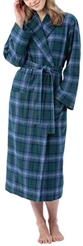 PajamaGram Langer Damen-Bademantel – Flanell-Bademantel für Damen, Heritage Plaid, X-Small