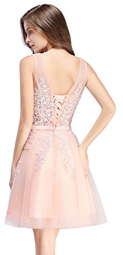 Misshow Robe Femme Courte pour Cérémonie en Dentelle Florale avec Appliques Robe de Bal Cocktail Sexy Chic par Rose 42