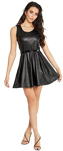 VR7 Womens Wetlook Long Sleeve PVC Leather Dress Ladies Bodycon Tunic TOP Size 8-26 (UK Size XXXL (24-26), Black (Wet Look))