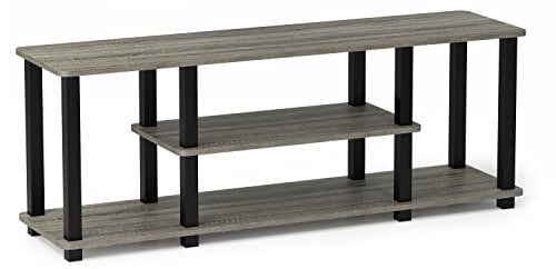 Furinno Entertainment/TV-Regal mit unterschiedlichen Ablageflächen, Französische Eiche Grau/Schwarz, 29.72 x 111.25 x 41.15 cm, Vierkantrohr