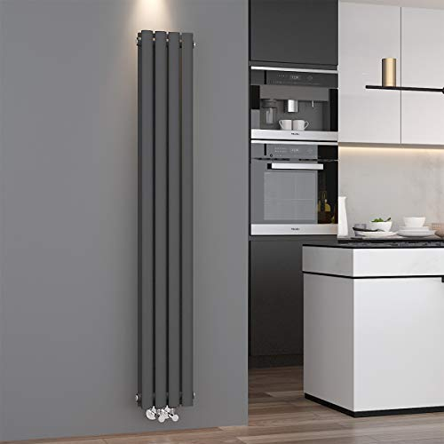 ELEGANT Design Paneelheizkörper Röhren 1600 x 236 mm Anthrazit Doppellagig Badheizkörper Mittelanschluss Vertikal Röhren Heizkörper