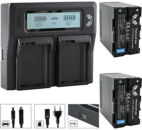 2X SK Akku Sony BP-U60 5200mAh + LCD Dual Doppel Ladegerät für Sony PMW-200 300 / PMW-EX1 EX3 F3 // PXW-FS5 FS7 X180 X200 /// BP-U30 BP-U90 BP-U95