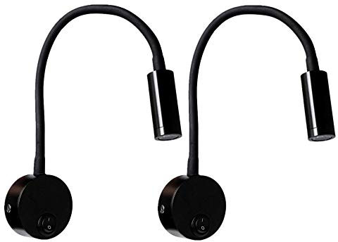 CASEWIND Lámpara de pared LED con interruptor, lámpara de lectura de pared, juego de 2, lámpara de pared de cuello de cisne con brazo giratorio negro para dormitorios