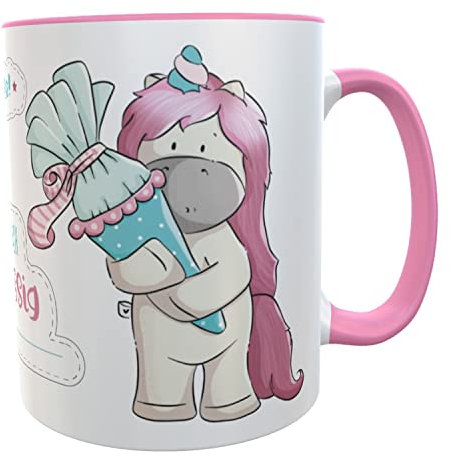 Tasse Schulkind Einhorn Spruch Zuckertüte Mädchen rosa emmapünktchen, inkl. Geschenkverpackung Schultüte