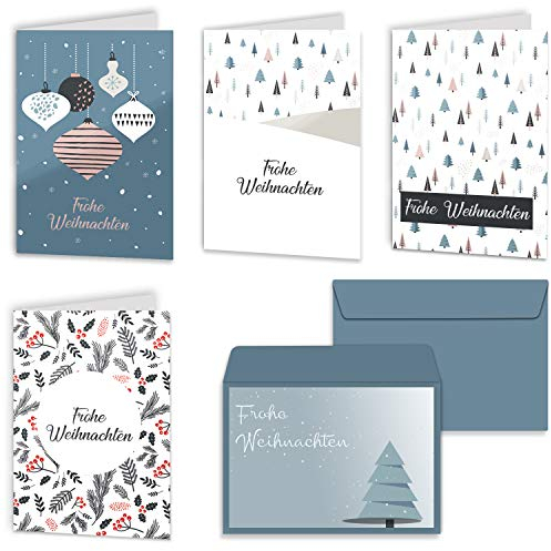 Urdays Weihnachtskarten 20er Set mit Umschlägen Klappkarten für Weihnachtsgrüße 20 Stück – Frohe Weihnachten Retro Design