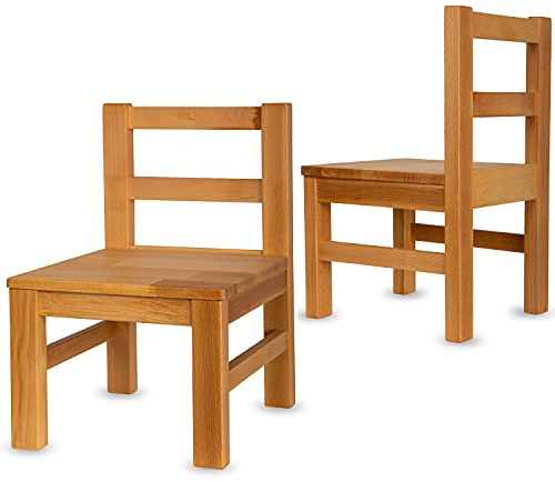 Staboos 2er Set Kinderstuhl aus massivem Buchenholz - Bio geölte Vollholz Stühlchen - Montierter Stuhl für Kinderzimmer - Stuhl für Kinder ohne scharfe Kante - Natur Bio geölt