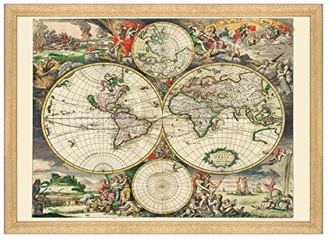 Poster e Stampa con Cornice Moderna - Antica Mappa del Mondo (459) - 70x100cm - Moderna Alto Spessore Legno Naturale