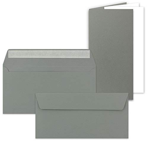 100x Faltkarten SET mit Brief-Umschlägen und Einlege-Blätter - Graphit (Grau) - DIN Lang - 10,5 x 21 cm - FarbenFroh by GUSTAV NEUSER