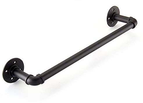 Youyijia 60cm x 12cm Iron Pipe Towel Bar Industrial Pipe Towel Rail Wall Mounted Clothes Bar Rack Detachable Hanging Garment Rack Hand Towel Holder 1PCS Black