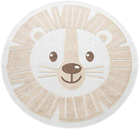 Paco Home Kinderteppich Kinderzimmer Outdoor Teppich Rund Spielteppich Modern 3D Effekt, Grösse:Ø 120 cm Rund, Farbe:Beige