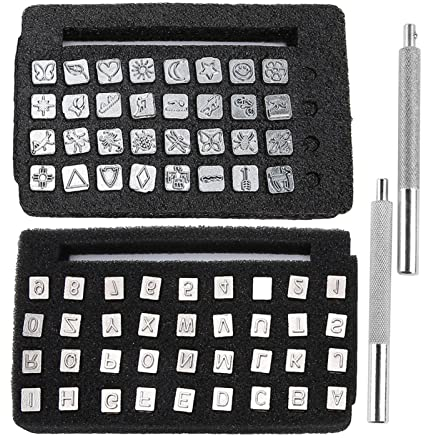 Alphabet-Stempel-Set aus Leder, 68-teilig, Handwerk, Druck, Schnitzwerkzeug-Set, 6 mm, Loch, mit 2 Griffen für Lederhandwerk