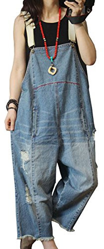 YESNO Women Dungarees Casual Baggy Bloomer Overalls Baggy Cotton Jumpsuits XL P49UK Blue