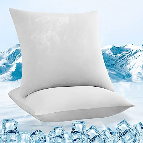 Luxear kühlender Kissenbezug 2er Set, Kopfkissenbezug elastisch mit Arc-Chill Kühlfasern atmungsaktiv, seidige Kissenbezüge mit Reißverschluss weichdünn, Haare/Haut schonende Kissenhülle, 80x80cm-Weiß
