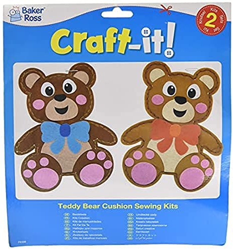 Baker Ross Nähsets Teddybär-Kissen, FE356, Nähset für Kinder, 2 Stück, kreative Aktivitäten, ideales Kunst- und Bastelprojekt