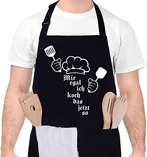 upain Grillschürze Kochschürze Herren - Mir egal ich koch das jetzt so - Lustig Kochschürze Schwarz Baumwoll Küchenschürze Lustiges Geschenk für Männer zum Vatertag Weihnachten Geburtstag Grillparty