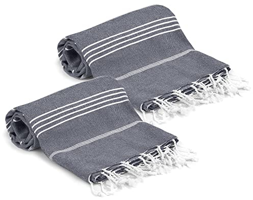 Turquoise Home - Großes türkisches Pestemal Badetuch Hamamtuch Saunatuch XXL Badetuch 100 x 180 cm Sauna Spa Yoga Strand Picnic dünn und leicht (Anthrazit, 2)