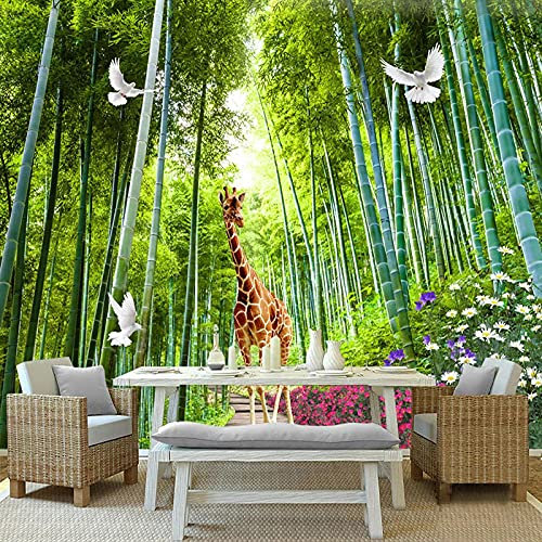 HDHGKYY 3D Wohnzimmer wandbild Giraffe weiße Taube Bambus Wald Landschaft seidentuch malerei Wand Dekoration Poster wandaufkleber