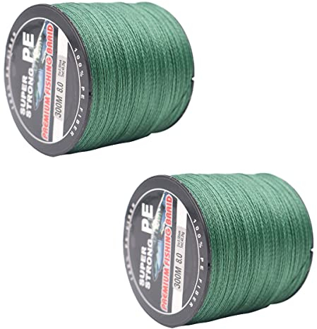 2 Packung ZONADAH 600m/656yds PE Geflochtene Angelschnüre Grün Heavy Duty Größe 8.0 (40kg/88lbs) 4 Stränge Weaves Köderangeln, Felsen, Boot, Strand, Süßwasser, Salzwasser Angelschnüre
