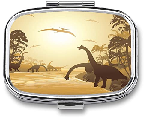 Tägliche Pillendose Abenddämmerung Dinosaurier Tragbar Handtaschereise, Ein Tag, Vitamine, Fischöl, Nahrungsergänzungsmittel