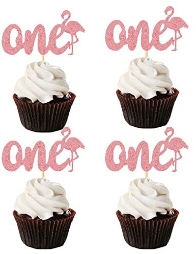 Cupcake-Topper mit pinkem Flamingo-Motiv, 24 Stück, hawaiianische Geburtstagsparty-Dekoration, Kuchendekoration MGPFERD