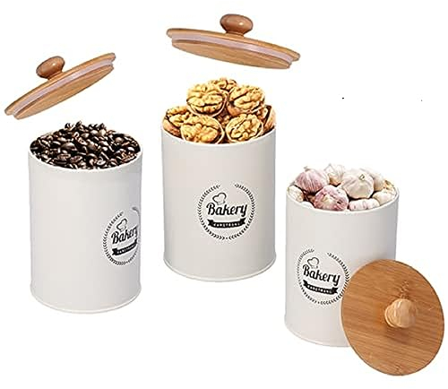 3 latas de té sueltas, bote de azúcar para café, lata redonda para especias, contenedor de granos de café, tarro de almacenamiento de alimentos, bote de Metal con tapa de bambú(Blanco)