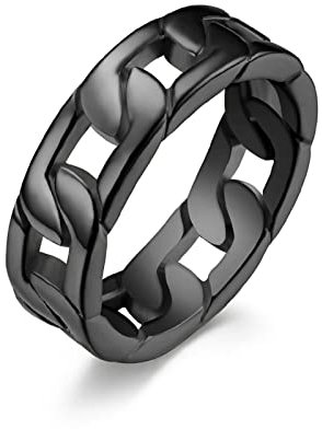 Ayoiow Gothic Ring Männer, Ringe Schwarz 7mm Hohlkette Partnerringe Ring Größe 62 (19.7)