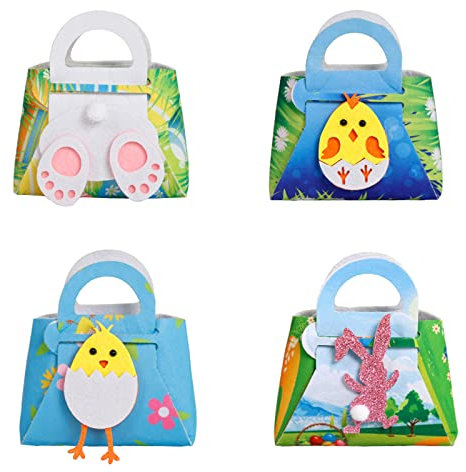 Wnvivi 4 x Osterhasen-Filz-Handtaschen, handgefertigte Süßigkeiten-Aufbewahrungstaschen, Osterkörbe, Bastelset, Hasen-Eier-Tragetaschen mit Griff