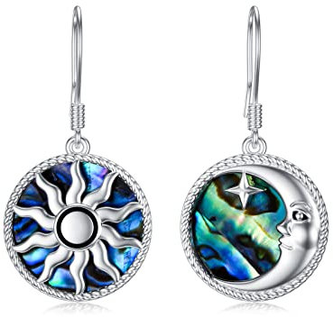 Shusukue Sonne Mond Ohrringe Silber 925 Hängend,925 Sterling Silber Ohrringe hängend Geschenk für Damen Frauen Freundin Mädchen