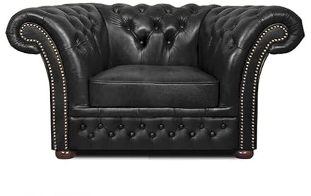 Chesterfield Sessel Winfield Basic Luxus Leder | 2 bis 4 Wochen Lieferzeit (Shiny Schwarz)