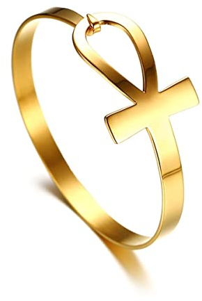 YAHOYA Ankh Kreuz Armband für Frauen Edelstahl Schlüssel des Lebens Armreif Weibliche Ägypten Religiöser Schmuck Charm Armbänder