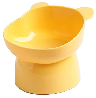 Pet Dog Cat Bowl Anti-Tipping, Cat Feeding Bowls Elevated Cat Food Water Bowl Kittens Dishes 15° Tilted Raised Cat Feeder (Yellow, B)