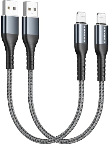 BLACKSYNCZE Cable Cargador iPhone Corto 2Pack 30CM, [MFi Certificado] Cable Lightning Nylon Cable iPhone Carga Rápida para iPhone 11 12 13 14 Pro Max Mini XR XS Max X 8 Plus 7 Plus 6s 6 Plus 6 SE2020