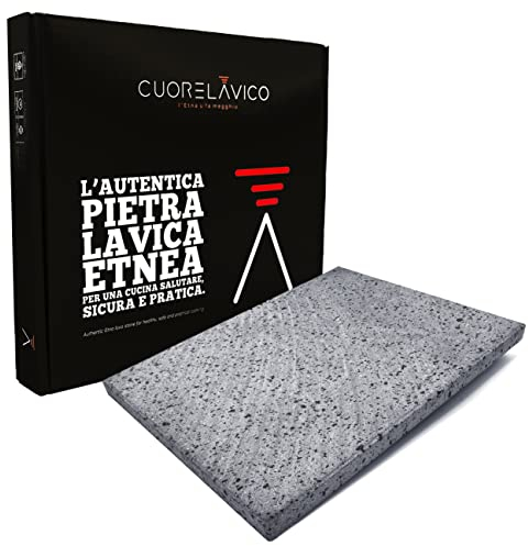 CUORE LAVICO - Plaque réfractaire en pierre de lave ETNEA légère pour pizza 35 x 30 x 1,5 cm | four à gaz, électrique et barbecue pour pain et pince, fabriqué en Italie