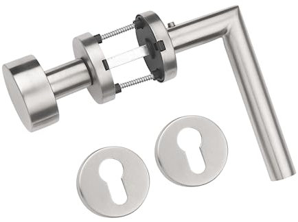 Gedotec Drückergarnitur Edelstahl matt gebürstet [PZW-Wechselgarnitur] 1x Tür Beschläge Rund-Rosette I Türgriffe Innentüren L-FORM I Türklinke Türstärke 35–47 mm | Türbeschlag mit Befestigungsmaterial