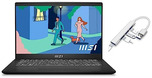 MSI Modern 14 FHD Laptop | Intel Core i7-1195G7 Processor | 16GB RAM | 1024GB SSD | Intel Iris Xe Graphics | Backlit Keyboard | Windows 11 Home | Black | Bundle with USB 3.0 Hub