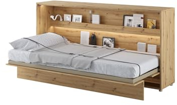 MEBLINI Schrankbett Bed Concept - Wandbett mit Lattenrost - Klappbett mit Schrank - Wandklappbett - Murphy Bed - Bettschrank - BC-06-90x200cm Horizontal - Artisan Eiche