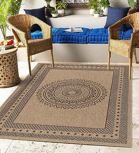 Carpettex Outdoor Teppich Wetterfest 240 x 340 cm Sisal & Jute Optik Natur - Ideal für Balkon, Garten, Terrasse und als Küchenteppich - Teppich Waschbar, Wasserfest, Pflegeleicht, Vintage Design
