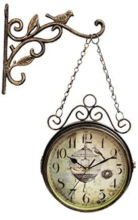 Garneck Wanduhren Im Vintage-Stil Vintage Uhr Antike Hängeuhr Dekorative Uhr Retro-hängeuhr Outdoor-Uhr Außenterrassenuhr Auf Ständer Doppelseitige Uhr Herrenuhren Alte Stadt Schmiedeeisen