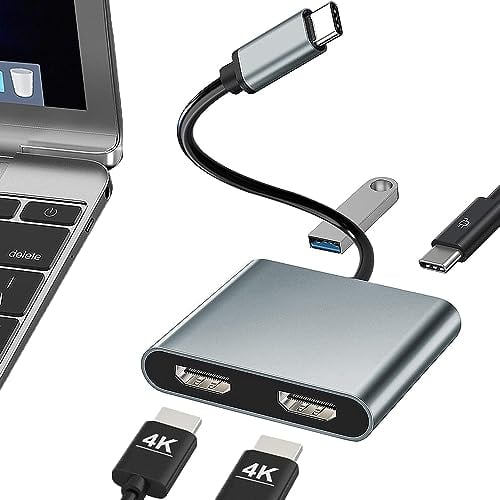 Adaptateur USB C vers double HDMI, prend en charge double 4K @ 60 Hz, 4 en 1 USB de type C vers double moniteur, adaptateur multiport pour MacBook Pro/Air, Surface, Dell, LenovoYoga, Chromebook et